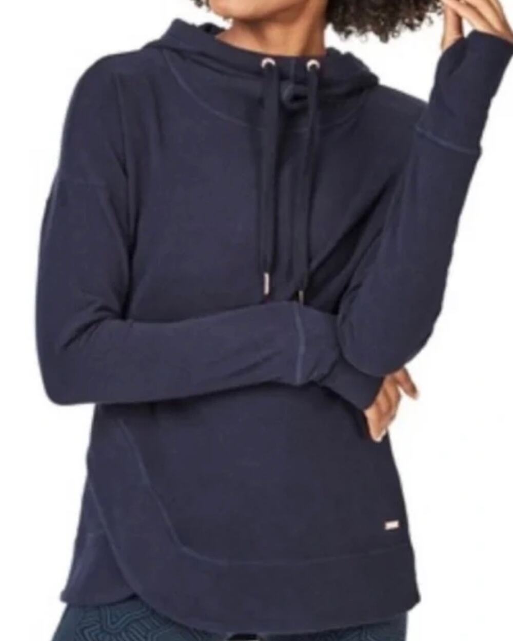 Sweaty Betty Escape Luxe Fleece Hoodie in Navy rose gold accents Sz XS
